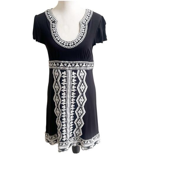 I.N.C International Concepts Embroidered Jersey Dress Knee Length Size Large BLK - Picture 1 of 11